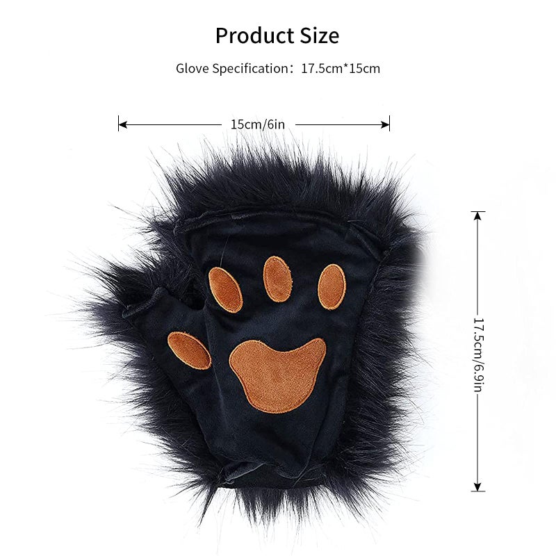HAOAN Wolf Fox Tail Clip Ears and Gloves Set Halloween Christmas Fancy Party Costume for Women and Man Gray - Image 5